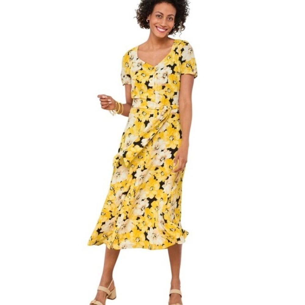 Talbots Women's Pippy‎ Poppies Stretch V-Neck Crepe Fit & Flare Midi Dress Sz 16
